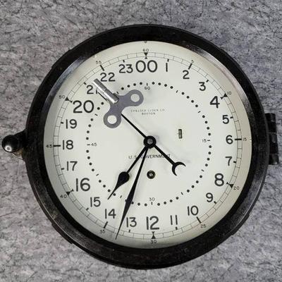 Vintage chelsea u s government wind up ships clock with key