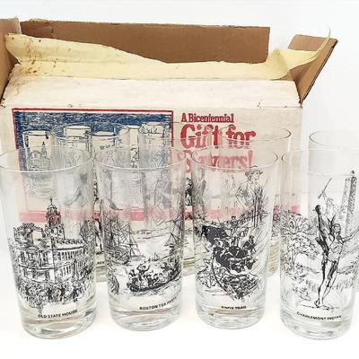 Set of boston bicentennial commemortive glasses