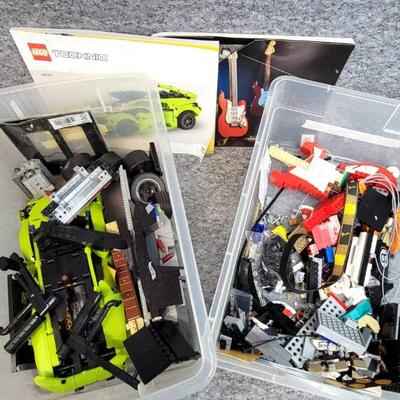 Lego vehicles and guitar