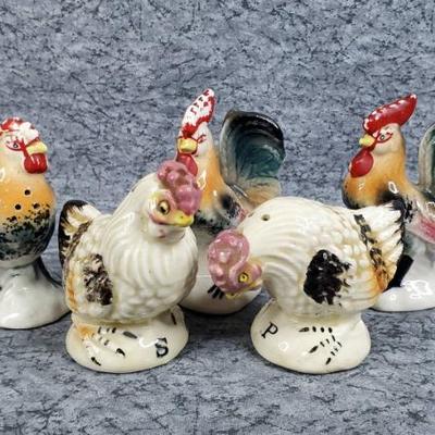 Vintage roosters and hens salt pepper shakers