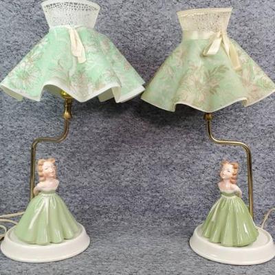 Mid century pretty young girls figural lamps
