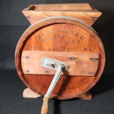 Antique white cedar butter churn barrel