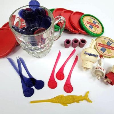 Bar accessories swizzles bottle toppers, coaster holders