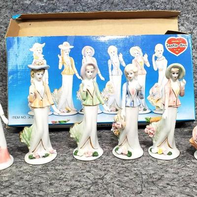 Set of 6 porcelain fancy elegant fashion ladies figurines