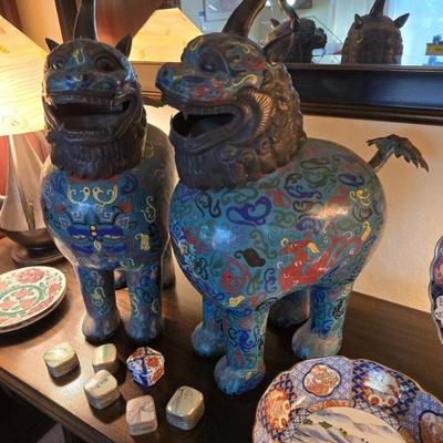Large cloisonne Foo Dogs