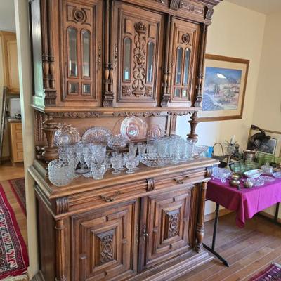 Carved antique china hutch