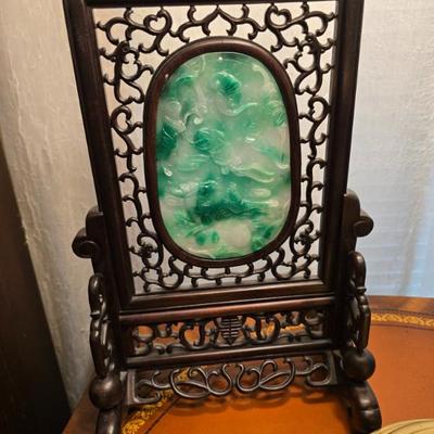 Carved jade table screen