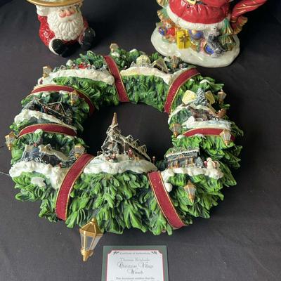Thomas Kinkade Christmas Wreath & Fitz and Floyd Santa Pieces