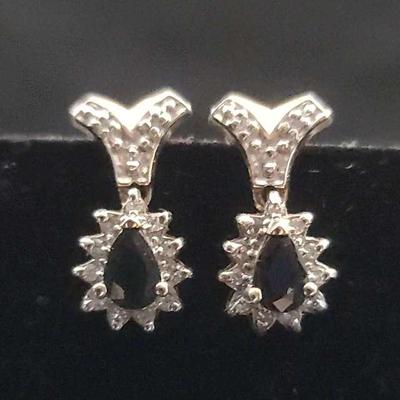 14K Diamond Earrings with Blue Gemstones