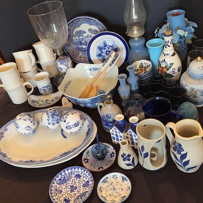 Blue & White Dishes Featuring Williamsburg Pottery & Pfaltzgraff
