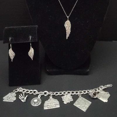 .925 Necklace Set with Charm Bracelet 