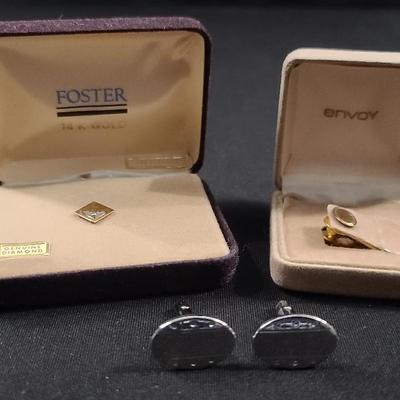 14K Diamond Pin and 14K Pin with Cufflinks 