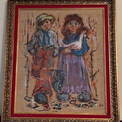 Framed Painting of Children with a Dove by Yuri