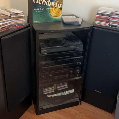 Kenwood Stereo with Speakers & Cabinet Featuring Sony Record Player
