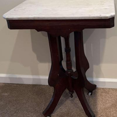 Wooden Table With White Marble Top