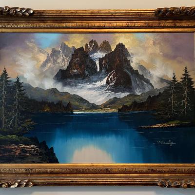 Large Painting with Ornate Gold-Colored Frame