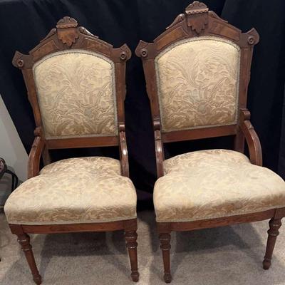 Pair of Antique Eastlake Armchairs with Reupholstered Seats (2 of 3)