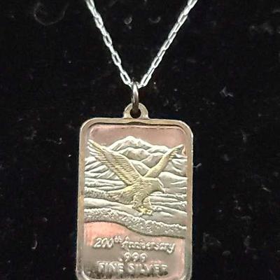 .999 Fine Silver Pendant and Sterling Silver Chain