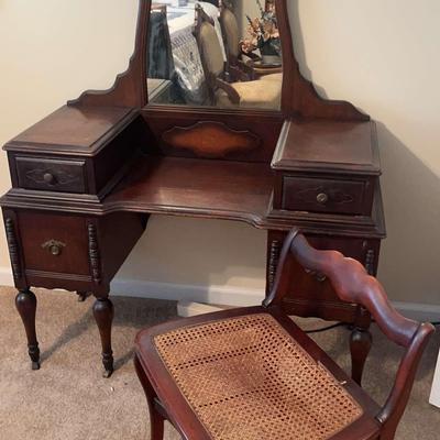 Vintage Caldwell Furniture Co. Vanity with Mirror and Cane Seat Chair