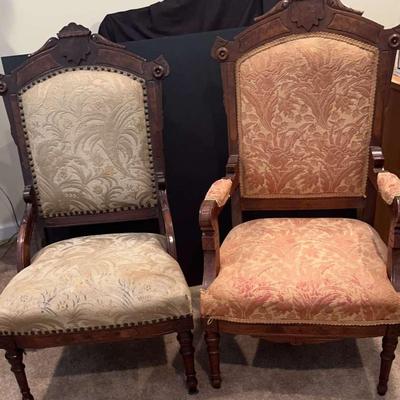 Pair of Antique Eastlake Armchairs with Reupholstered Seats (3 of 3)