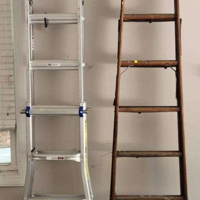 Tall Wooden and Aluminum Werner Ladders