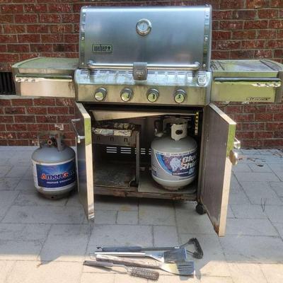 Gas Weber Grill, Propane Tank, And Accessories