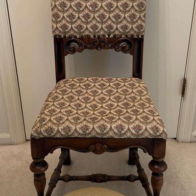 Traditional Upholstered Chair with Needlepoint Footstool 