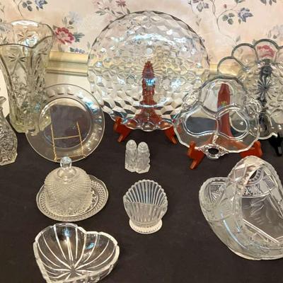 Platter, Vase, Egg Dish, & Other Glassware