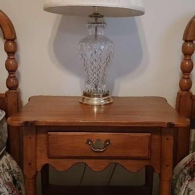Ethan Allen Wooden Nightstand with Glass Table Lamp