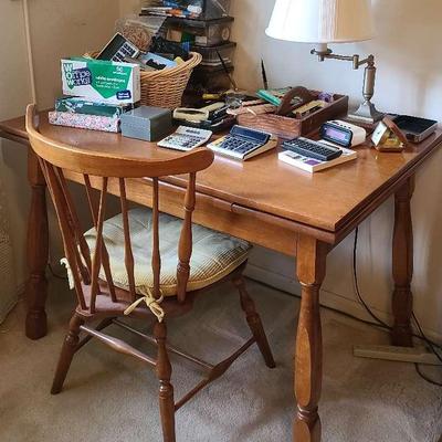 Wooden Desk with Chair & Office Supplies 
