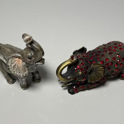 Brass & Enamel Elephant Rhinestone Encrusted Trinket Boxes 
