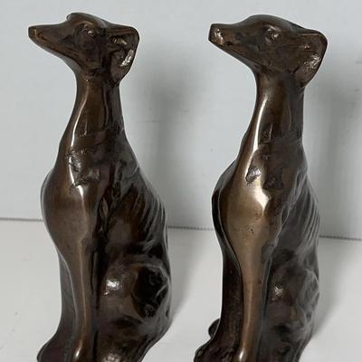 Bronze Brass Small Pair Sitting Greyhound Saluki Statues