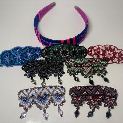 Mexican Sarape Headband & 7 Seed Bead Barrettes