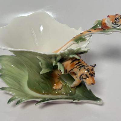 Franz Tiger Design Sculptured Porcelain Cup/Saucer Set & Spoon, New In Box