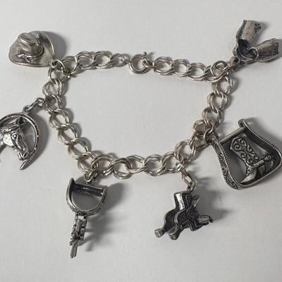 Vintage Western Themed Sterling Charm Bracelet 