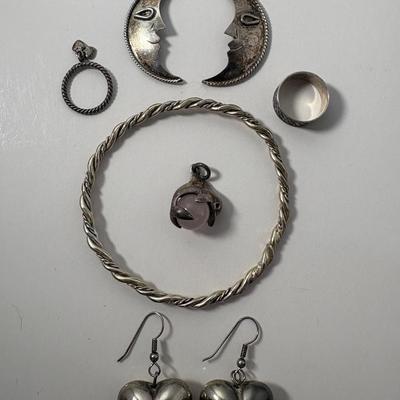 Unmarked Sterling Earrings, Rings & Bracelet