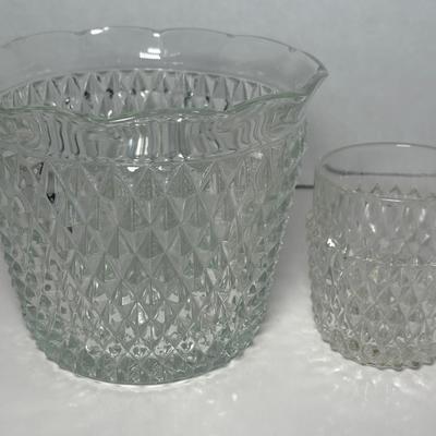 Fostoria American Glass Bar Ice Bucket & Tiara Indiana Glass Diamond Point Old Fashion Glass