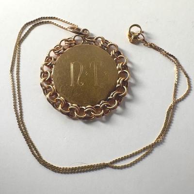 14k Yellow Gold Disk Pendant & Chain