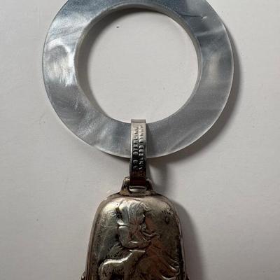 Vintage Reed & Barton Sterling Rattle On Mother Of Pearl Teething Ring 