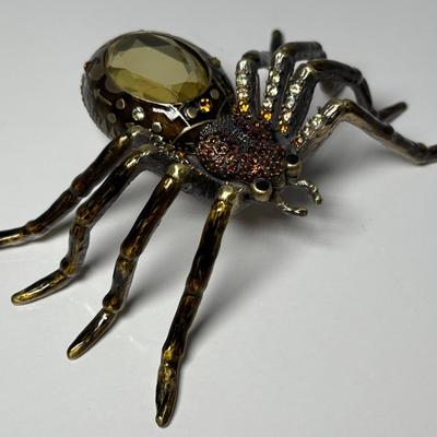 Large Brass & Enamel Spider Rhinestone Encrusted Trinket Box