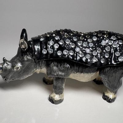 Jay Strongwater Style Rhinoceros Enameled Trinket Box