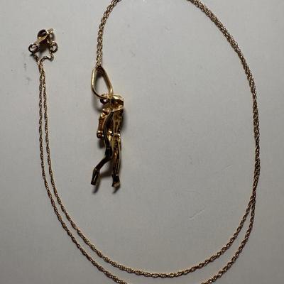 14K Yellow Gold Scuba Diver 3D Solid Pendant On 14k Yellow Gold Chain