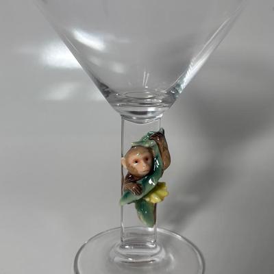 Franz Safari Jungle Beauties Monkey Design Austrian Crystal & Sculptured Porcelain Martini Glass
