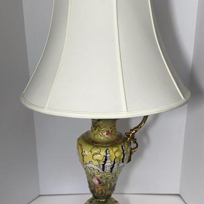 Brass Based Early Painted Urn Lamp