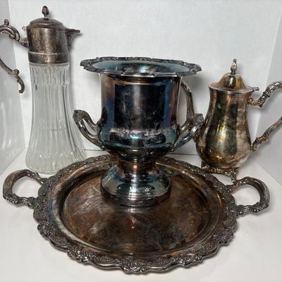 Silver-Plated Oneida Teapot Set & Leonard Champagne Bucket