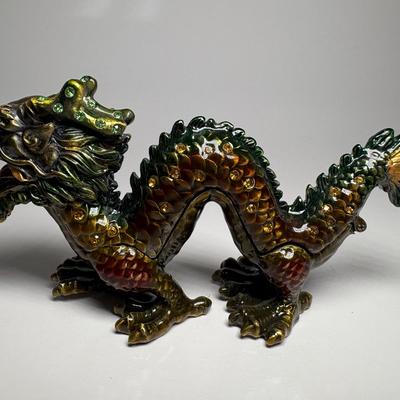 Jay Strongwater Style Dragon Hinged Trinket Box