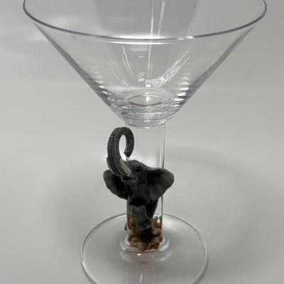 Franz Safari Jungle Beauties Elephant Design Austrian Crystal & Sculptured Porcelain Martini Glass