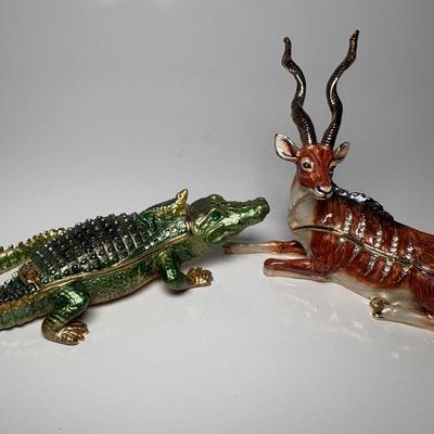 Oryx & Mother & Baby Crocodile Jeweled Trinket Boxes
