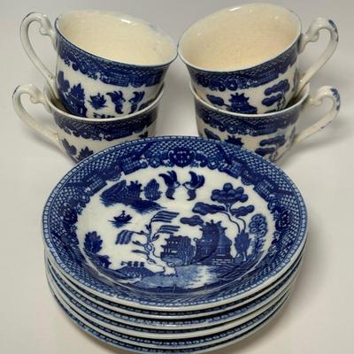 Occupied Japan Blue Willow (No Gold, "Japan" Only) Footed Demitasse Cup & Saucer Set