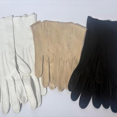 3 Pairs Of Vintage Ladies Leather Gloves